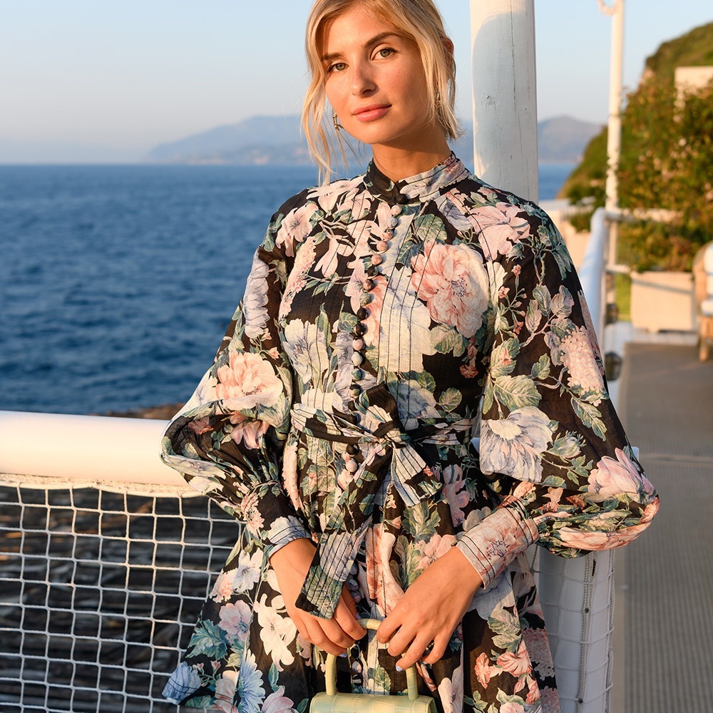 Zimmermann Floral High-Neck Dress